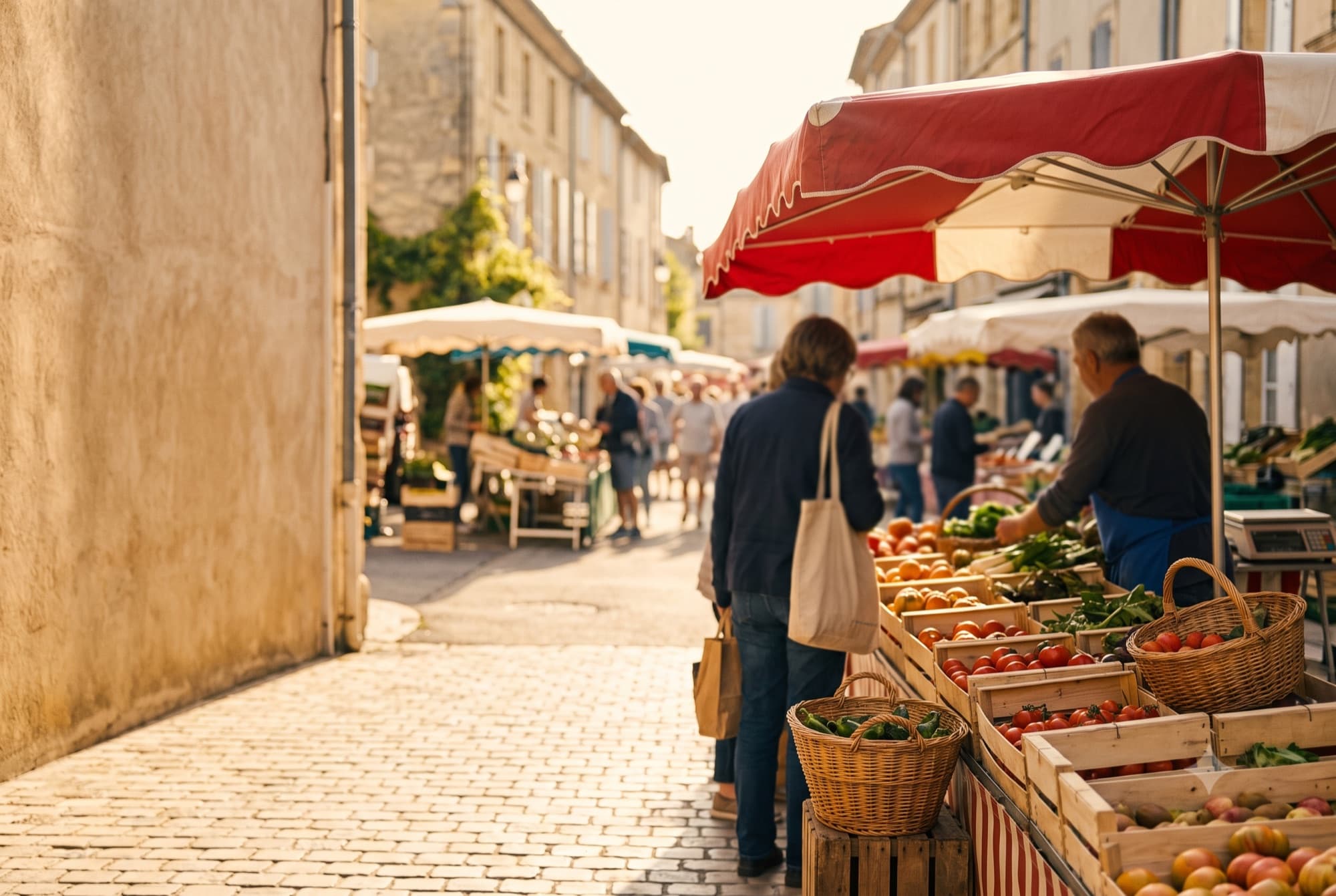Un marché de plein air dans une ville française